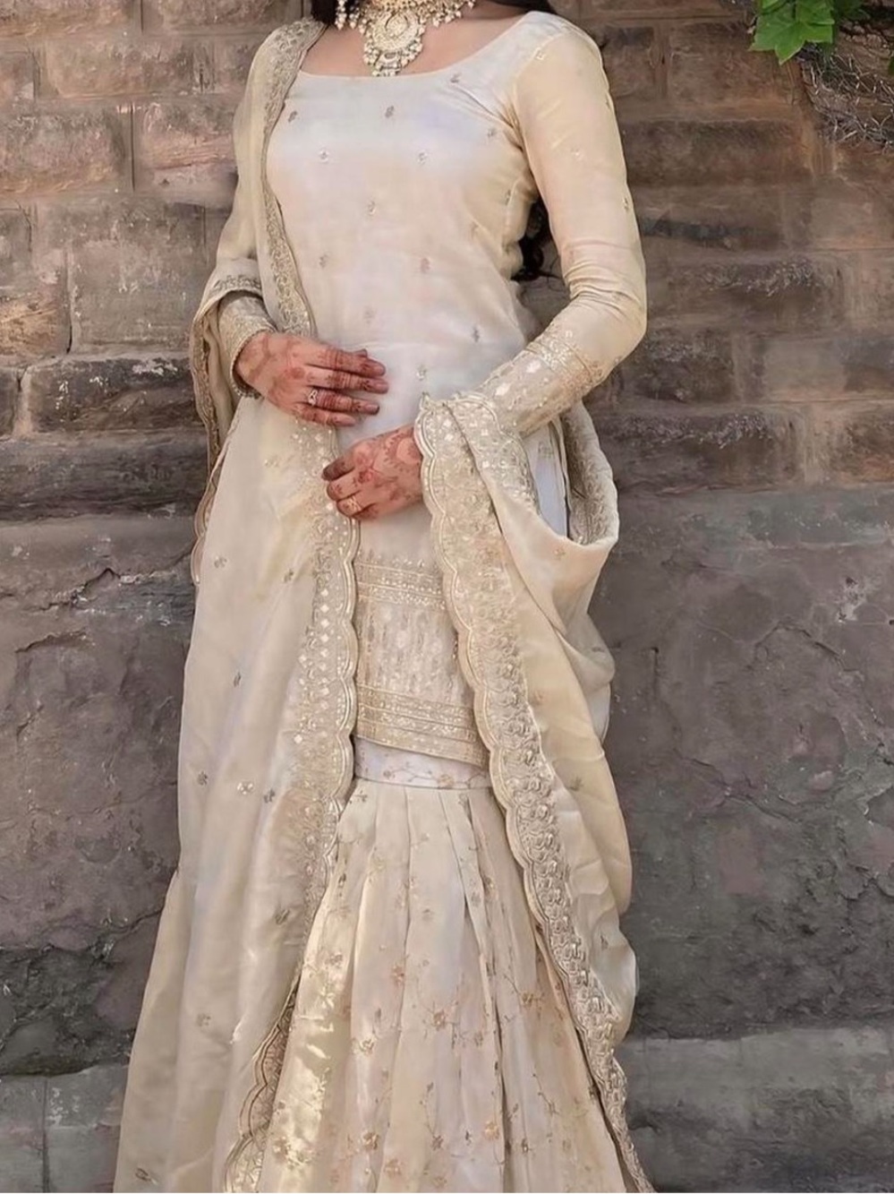 Elegant Cream Embroidered Women's Dress with Dupatta